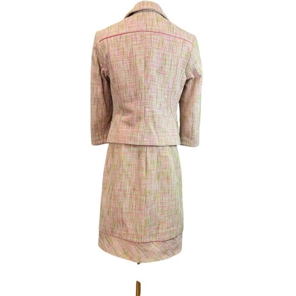 Sigrid Olsen 4P Two Piece Suit Pink Green Tweed Blazer Jacket & Skirt set - Picture 3 of 14